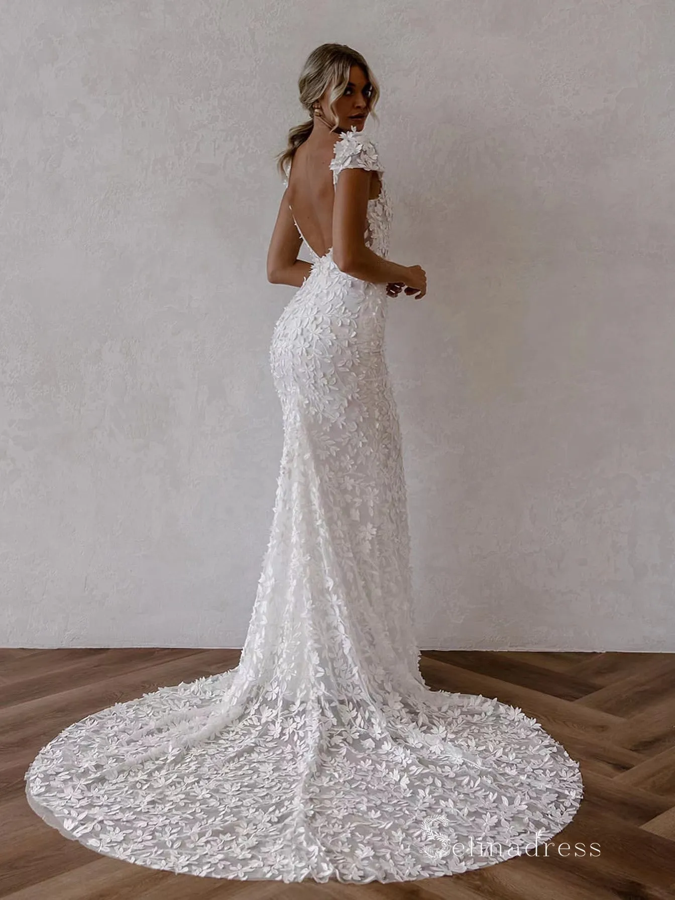 Chic Mermaid Deep V neck Applique Backless Unique Wedding Dress Bridal Gowns HKL0141