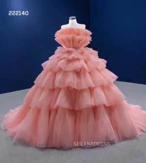 Chic Tiered Peach Ball Gown Princess Wedding Dresses Sweet 16 Dress Quinceanera Dresses 222140