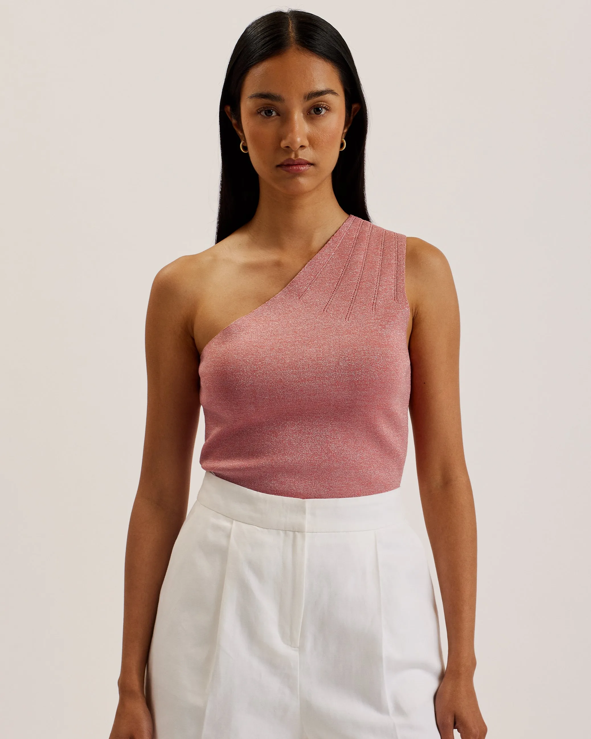 Ellyann One Shoulder Lurex Knit Top Pl-Pink