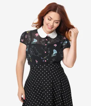 Hell Bunny Plus Size Black Sheer Spring Print Binky Blouse