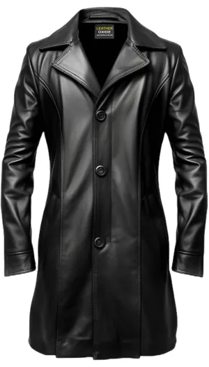 Men Stylish Black Long Leather Coat