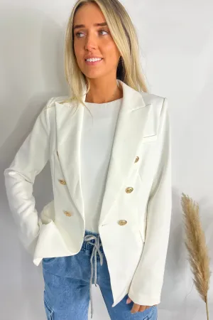 White Golden Buttons Double Breast Blazer