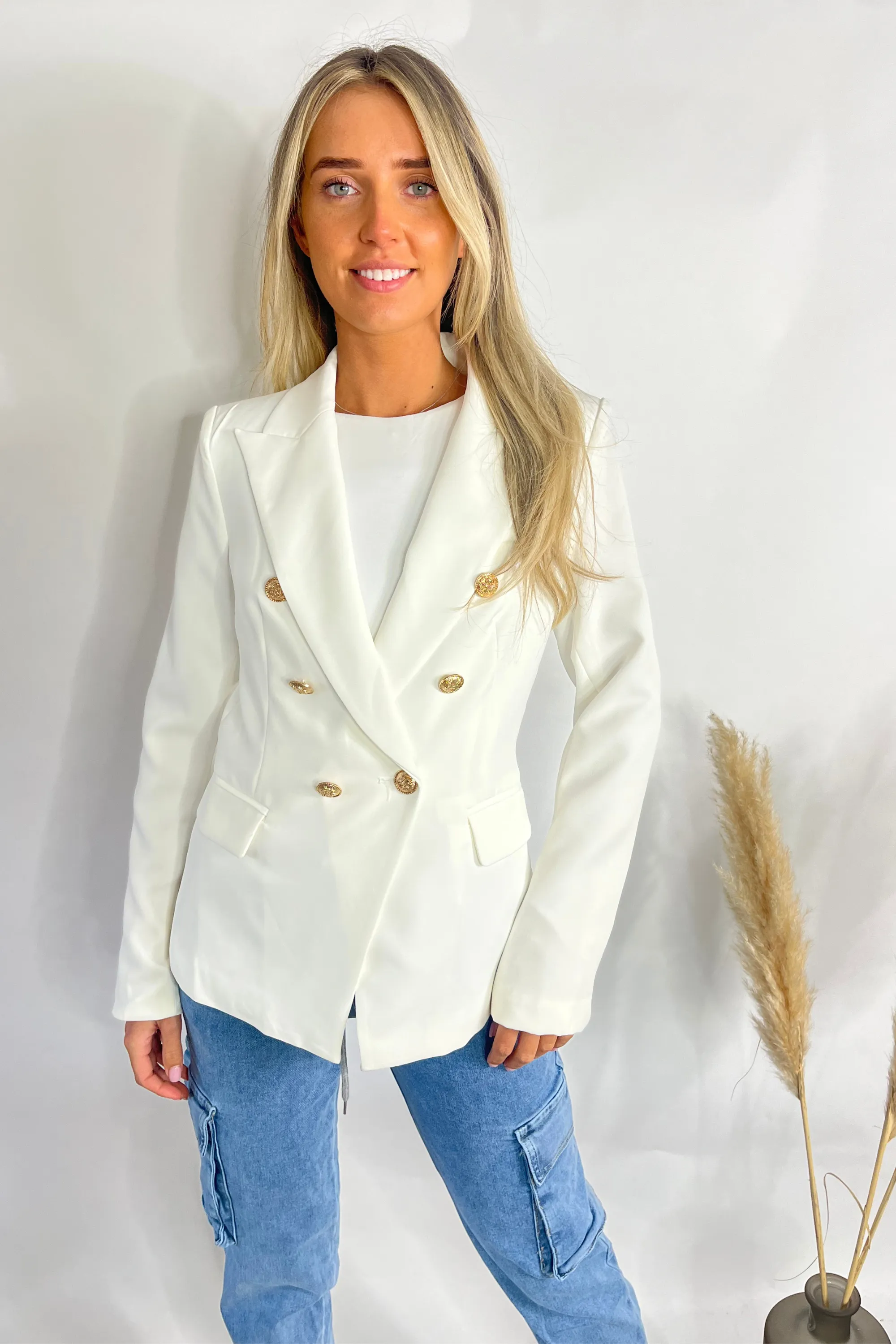 White Golden Buttons Double Breast Blazer